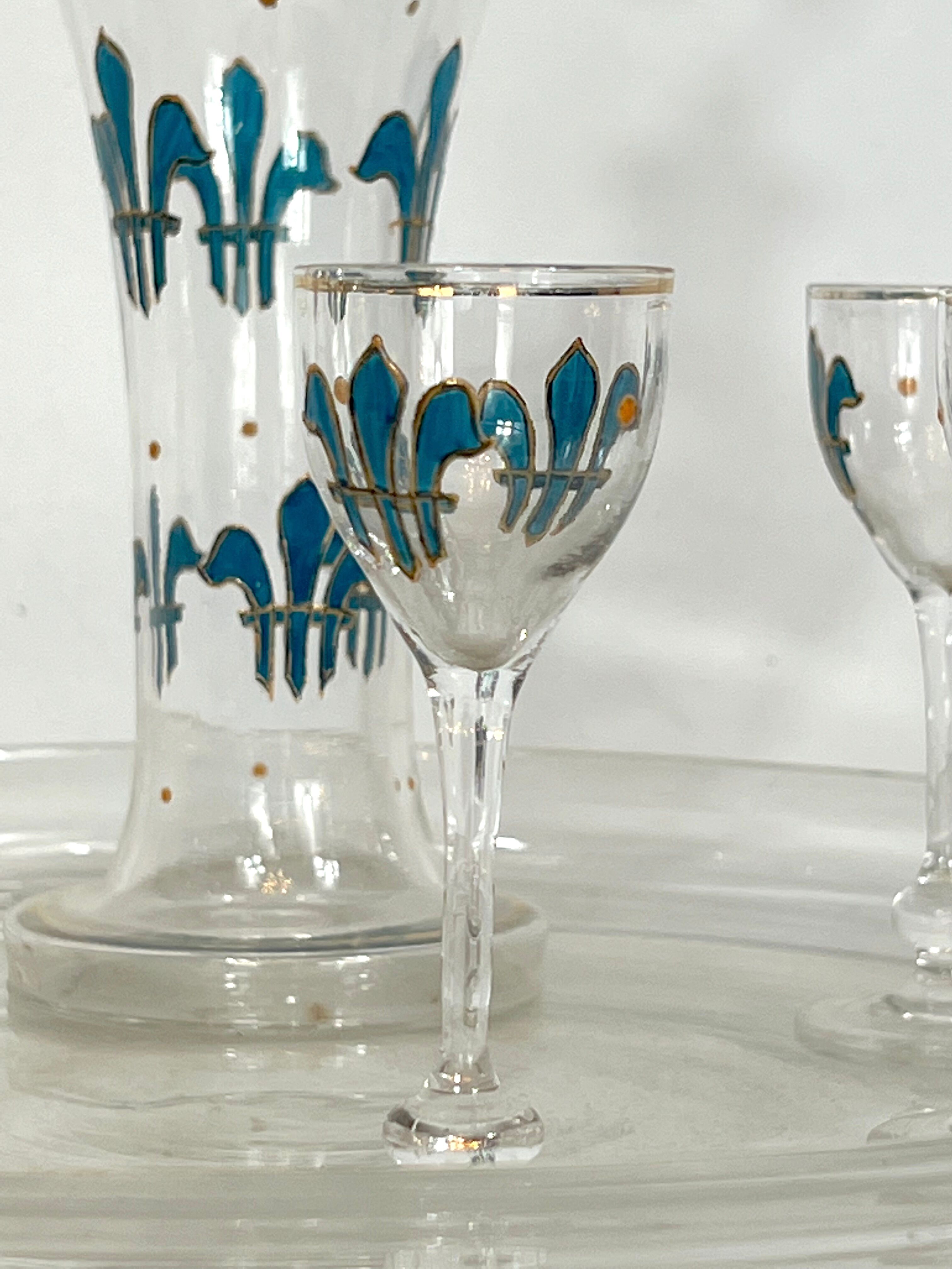 Italian Art Nouveau glass liquor set from 1920s