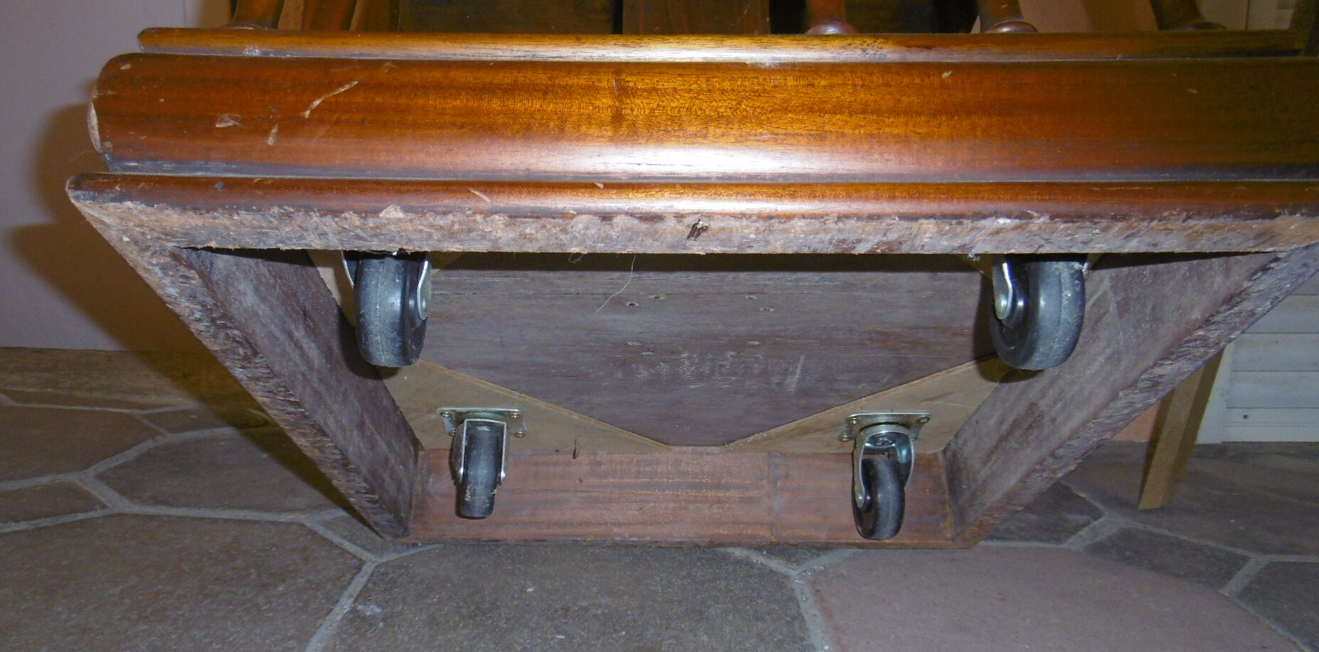 Mahogany rolling library with green leather top