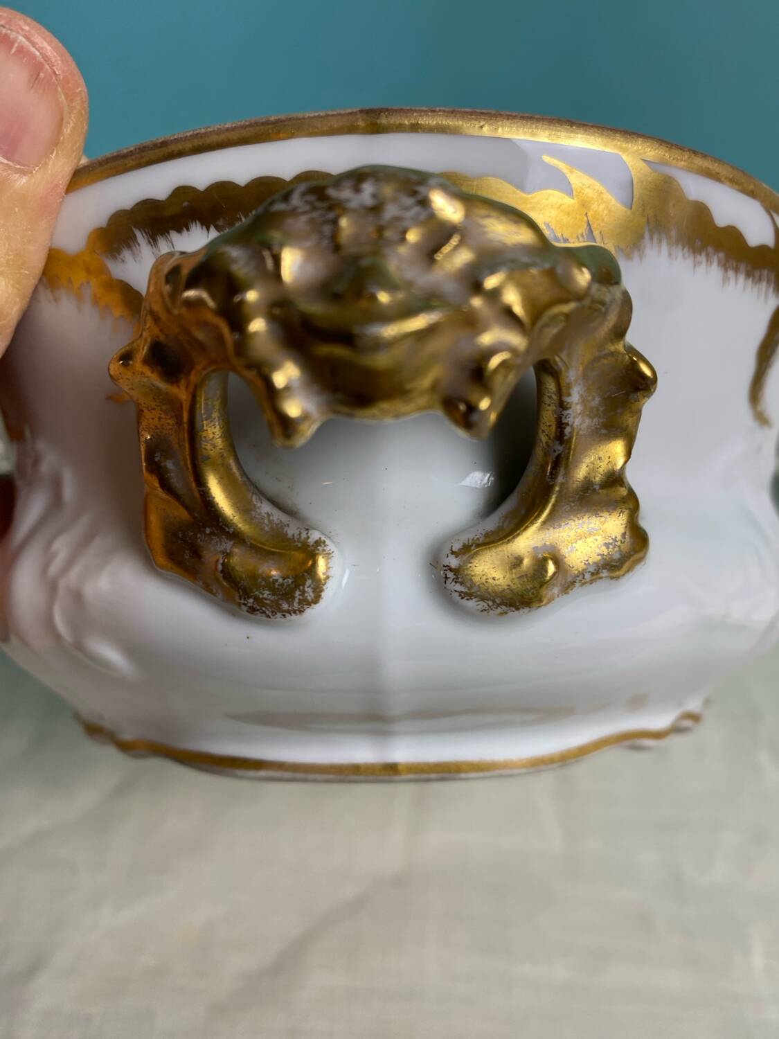 Soup tureen, vegetable dish in fine Limoges porcelain Monograms PJC gold