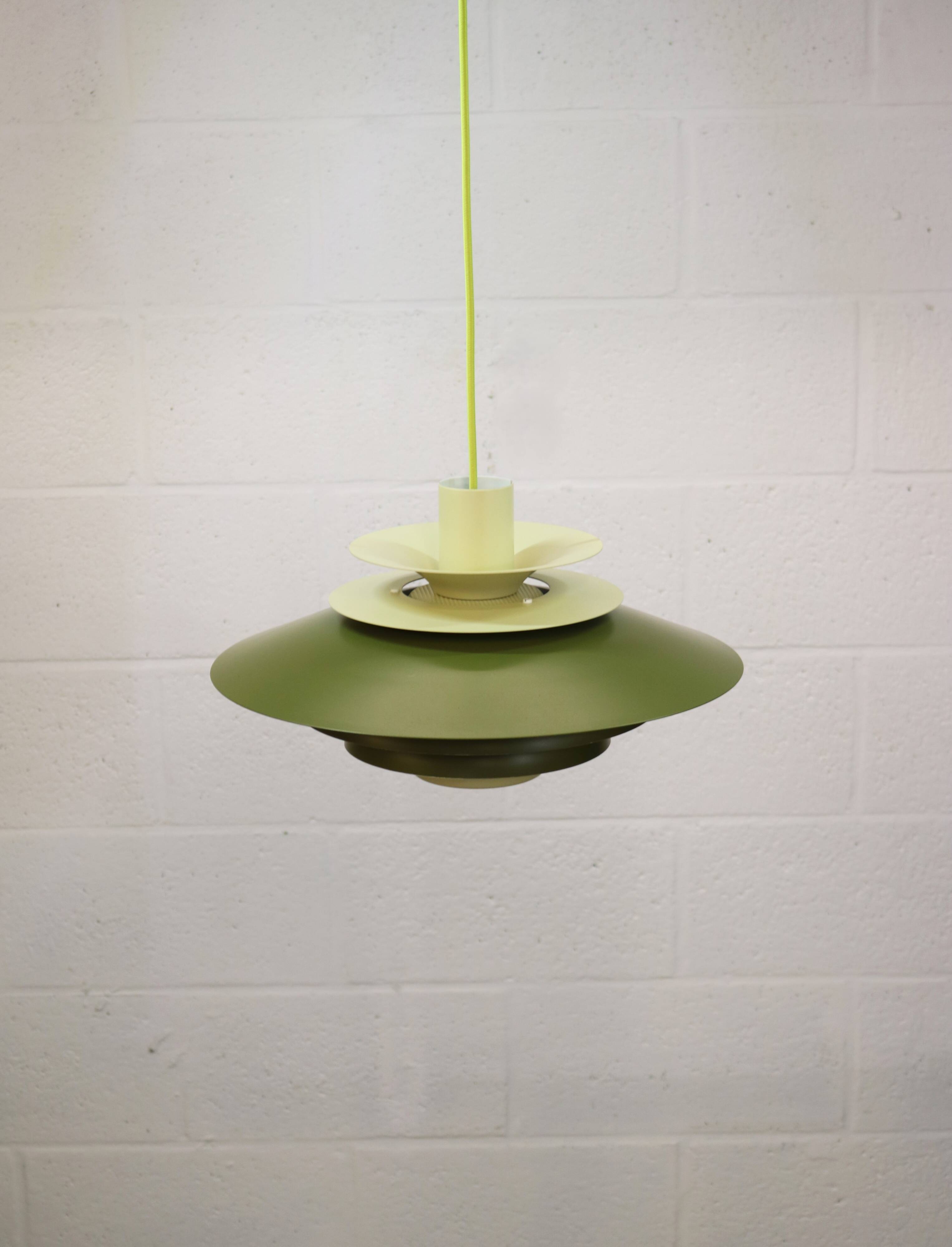Green Danish Pendant Lamp | Kurt Wiborg Verona, 1970s Mid-Century