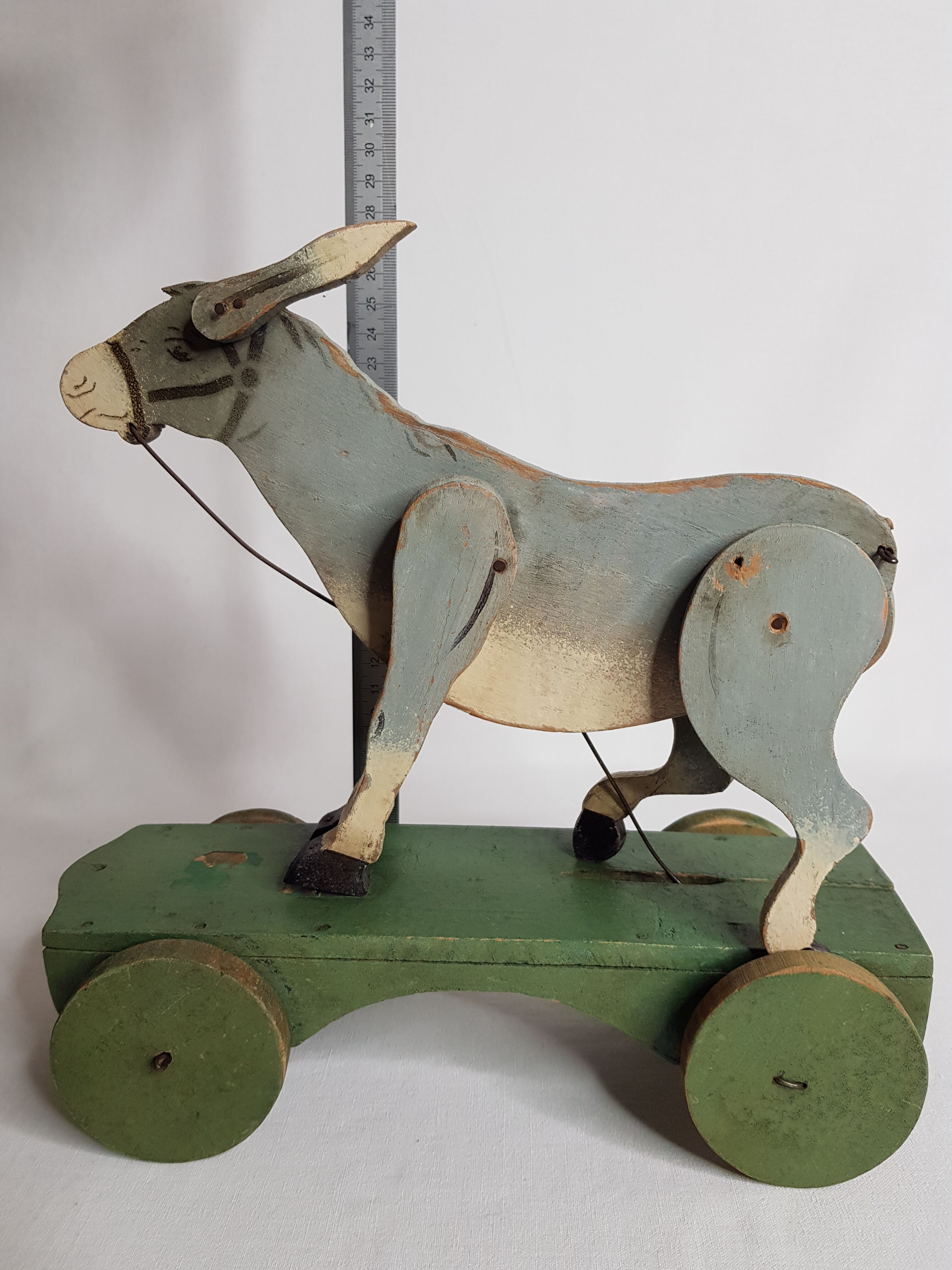 Old articulated toy to pull 27 cm, donkey, 1900