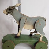 Ancien jouet articulé à tirer 27 cm, âne, 1900