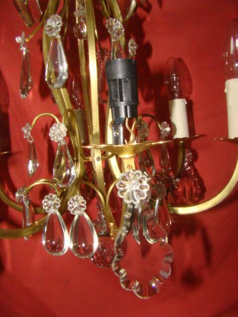 Six-armed crystal cage light fixture from the early 20th century