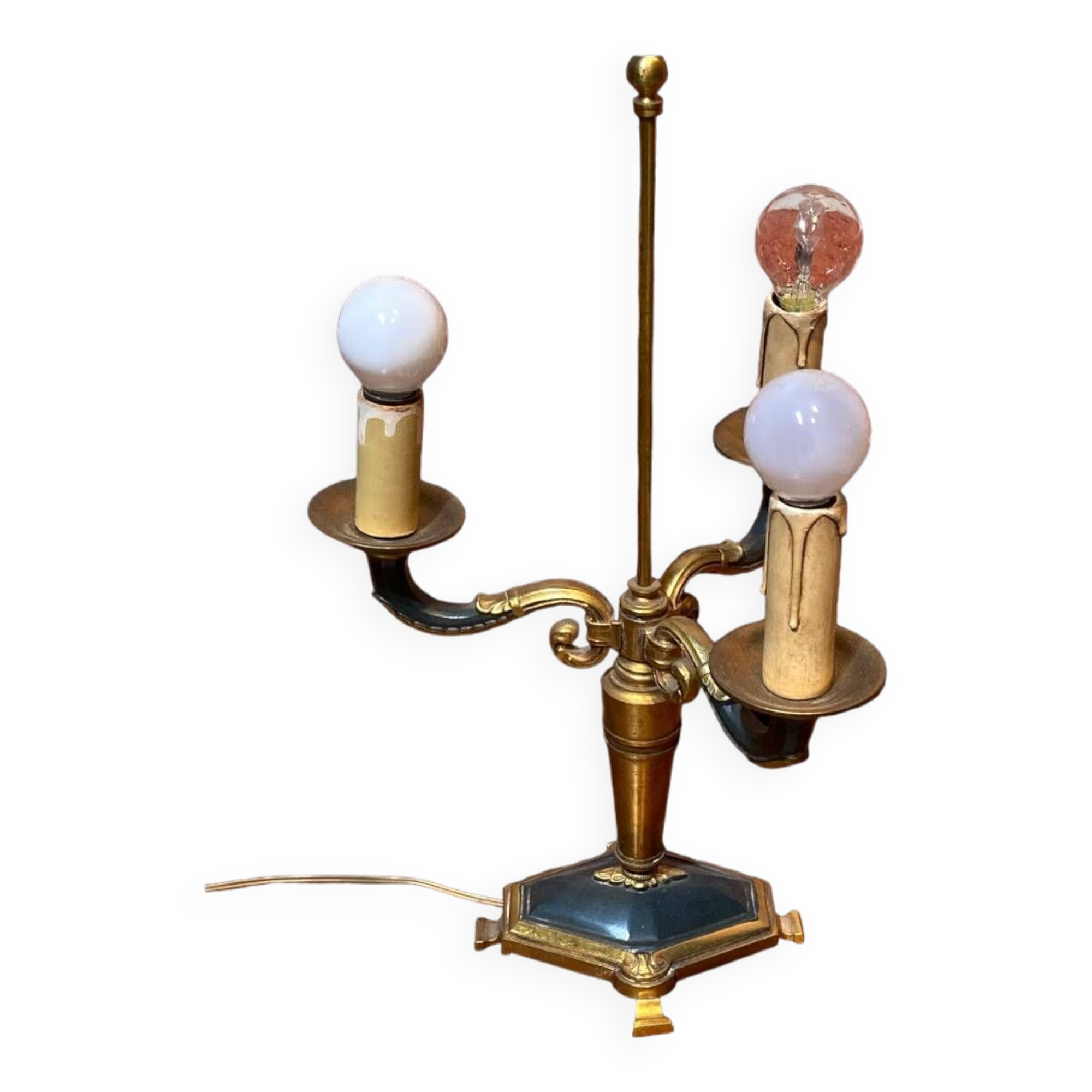 Bouillotte lamp without shade in black and gold metal