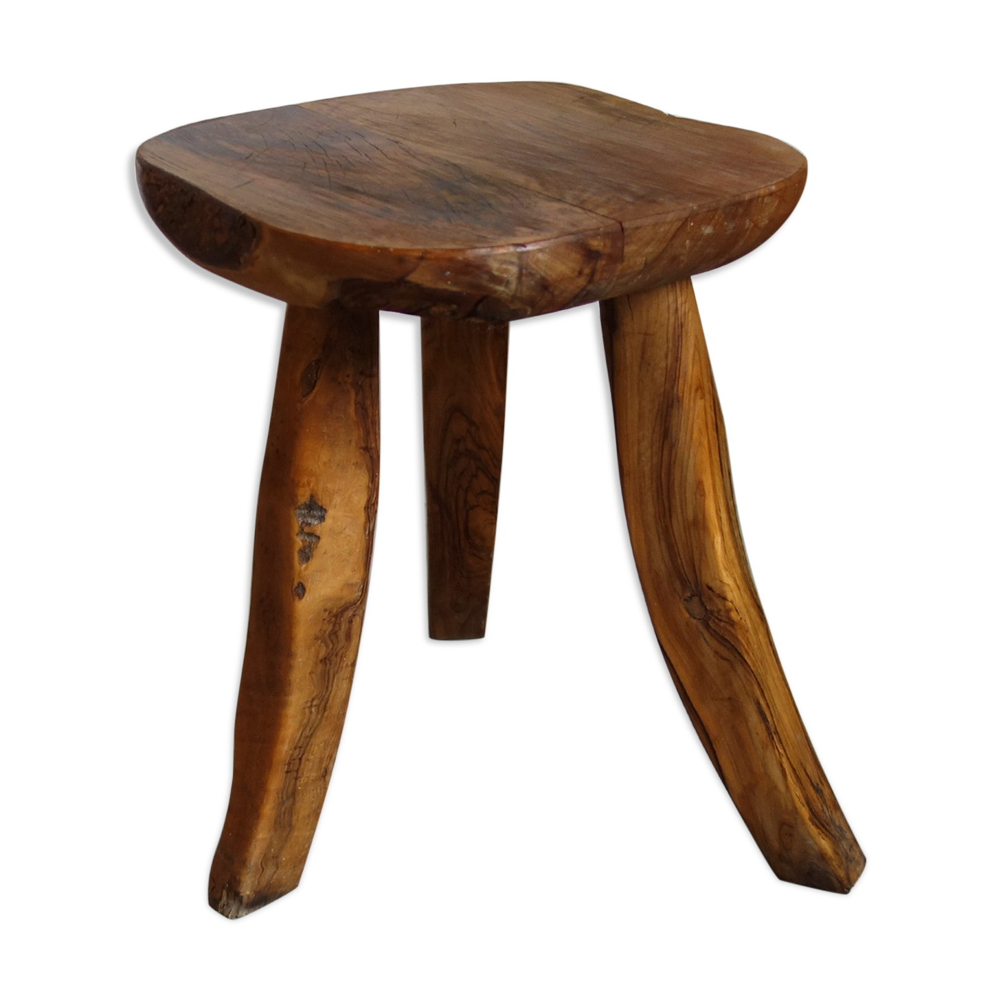 Brutalist stool made of olive wood
