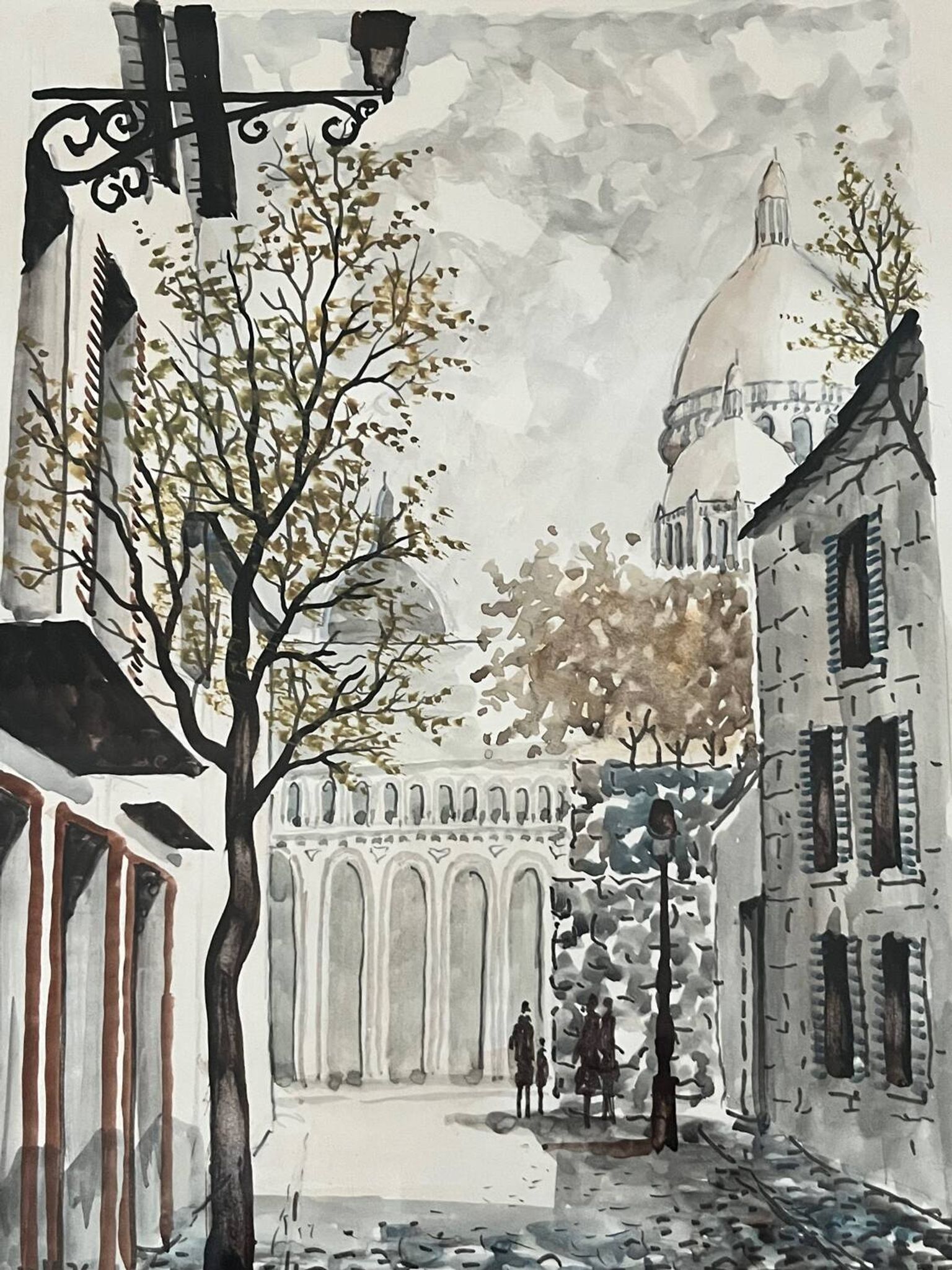 Charming watercolor, framed - Sacré-Coeur, Montmartre, Paris