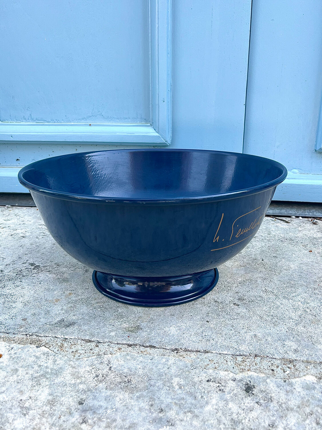 Large Nicolas Feuillatte Blue Champagne Ice Bucket Bowl, Signed