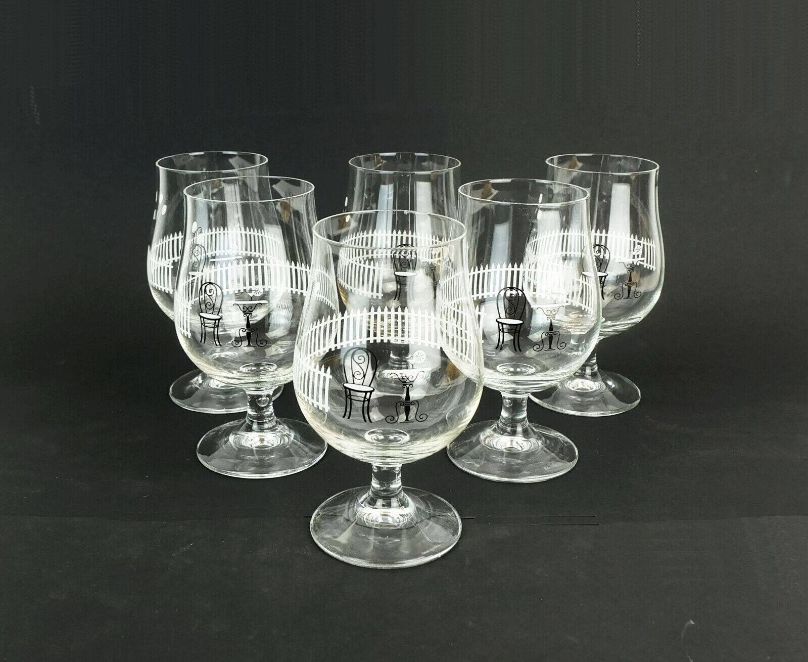 Set of 6 mid century cocktail glasses with beautiful decor 1950s 1960s glasses