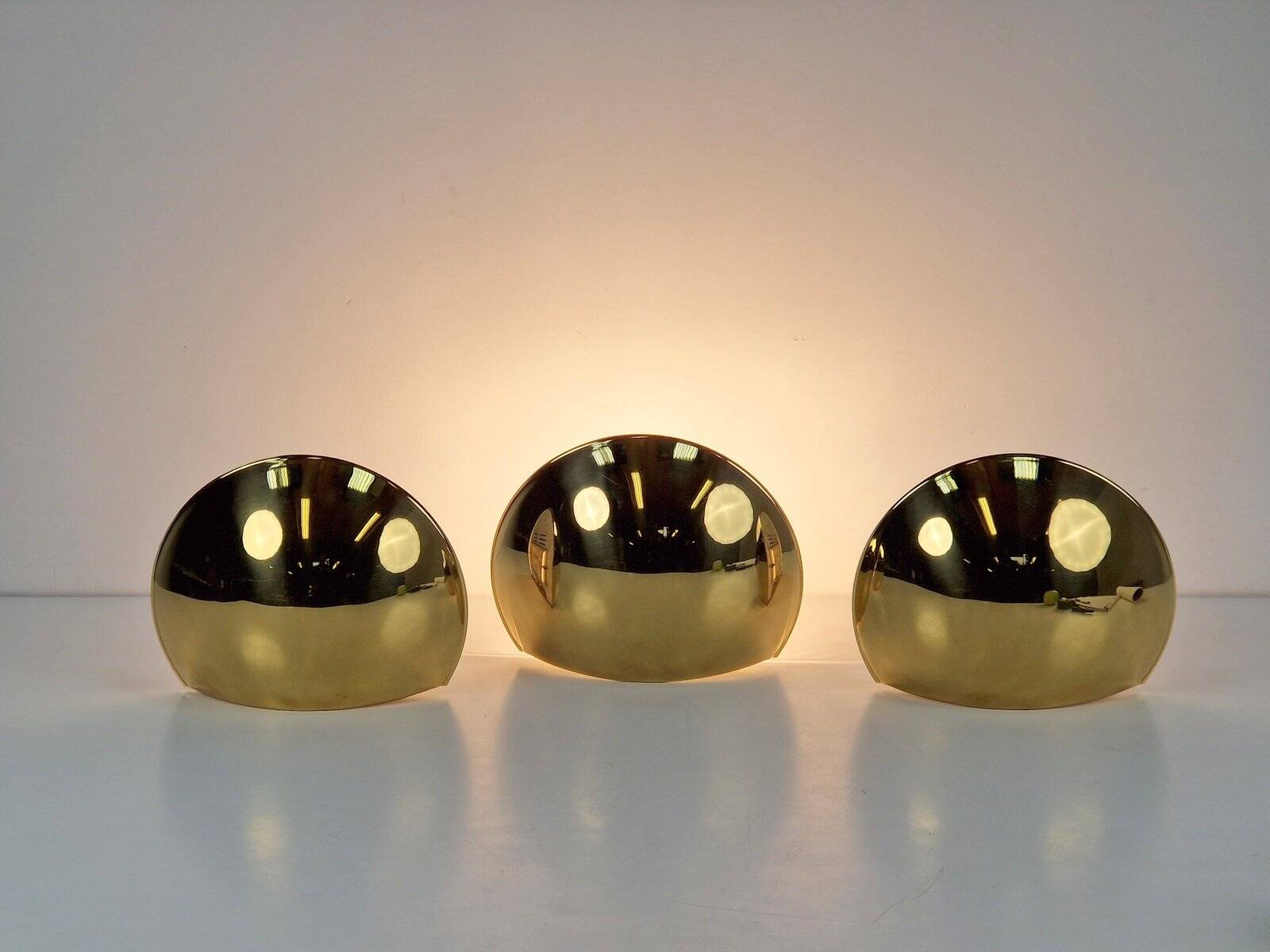 Vintage Half Moon Wall Lamps in Brass, 1980, Set of 3