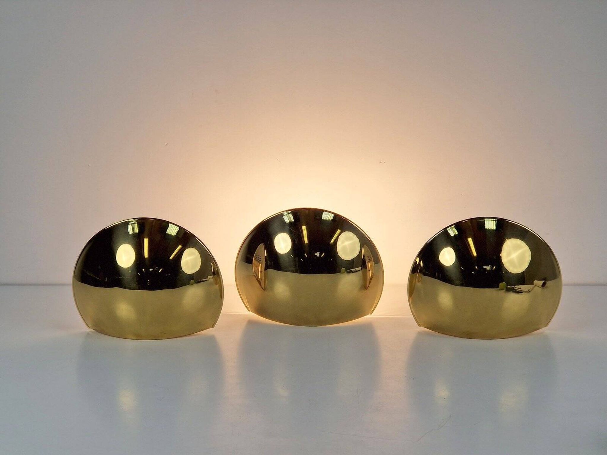 Vintage Half Moon Wall Lamps in Brass, 1980, Set of 3