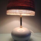 White ceramic ball lamp and beige wool lampshade / 70s