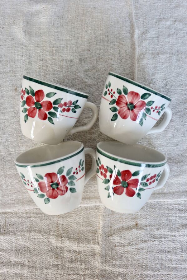 4 tasses à café antiques faïence – Creil & Montereau HBCM « Simone »