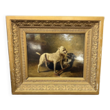 Jean Baptiste Louis Guy? Oil on panel, two bulldogs fighting