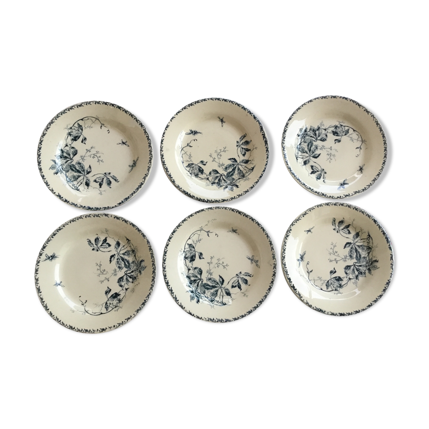 6 plates Gien theme bees and flowers