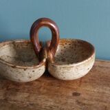 Stoneware salt and sauce dish from Puisaye, signed Jean-Pierre Prud’homme