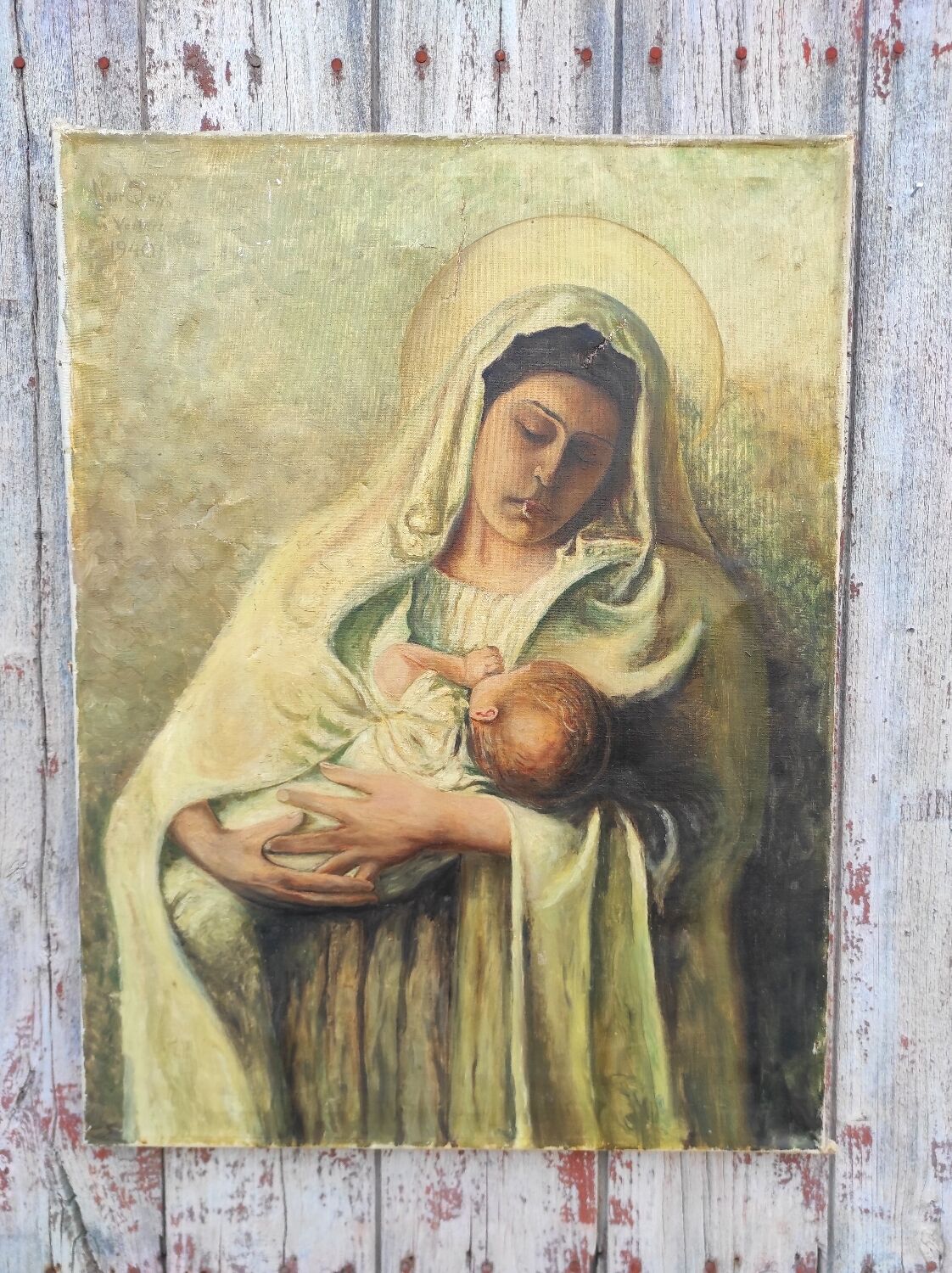 Dutch oil painting of Madonna and Child, signed C. Vesters, 1940