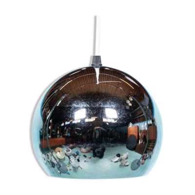Lampe suspendue vintage sphère chromée, lampe œil de l'ère spatiale