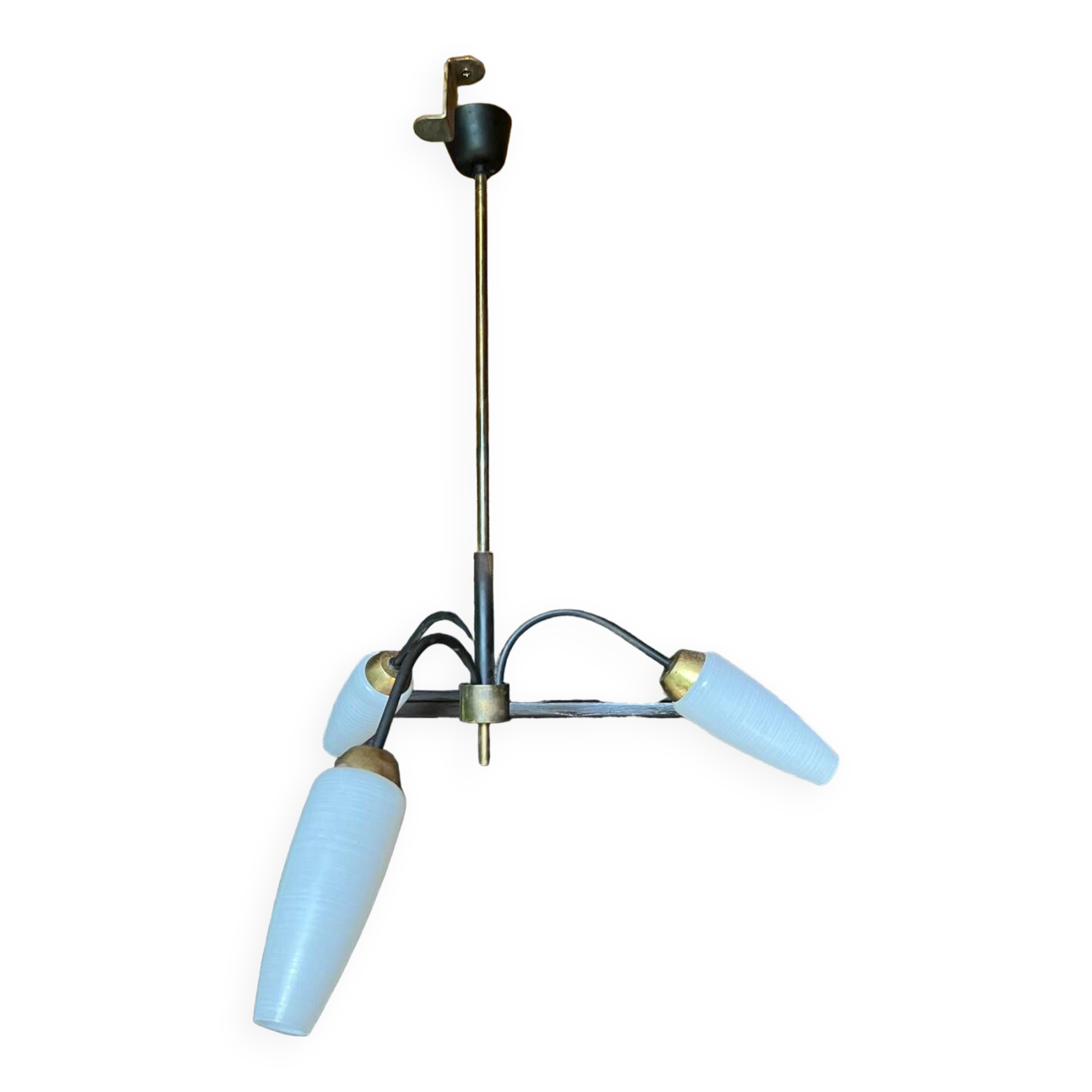 Brass/metal pendant light 3 arms 50s/60s