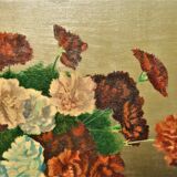 Oil on panel bouquet of carnations signed