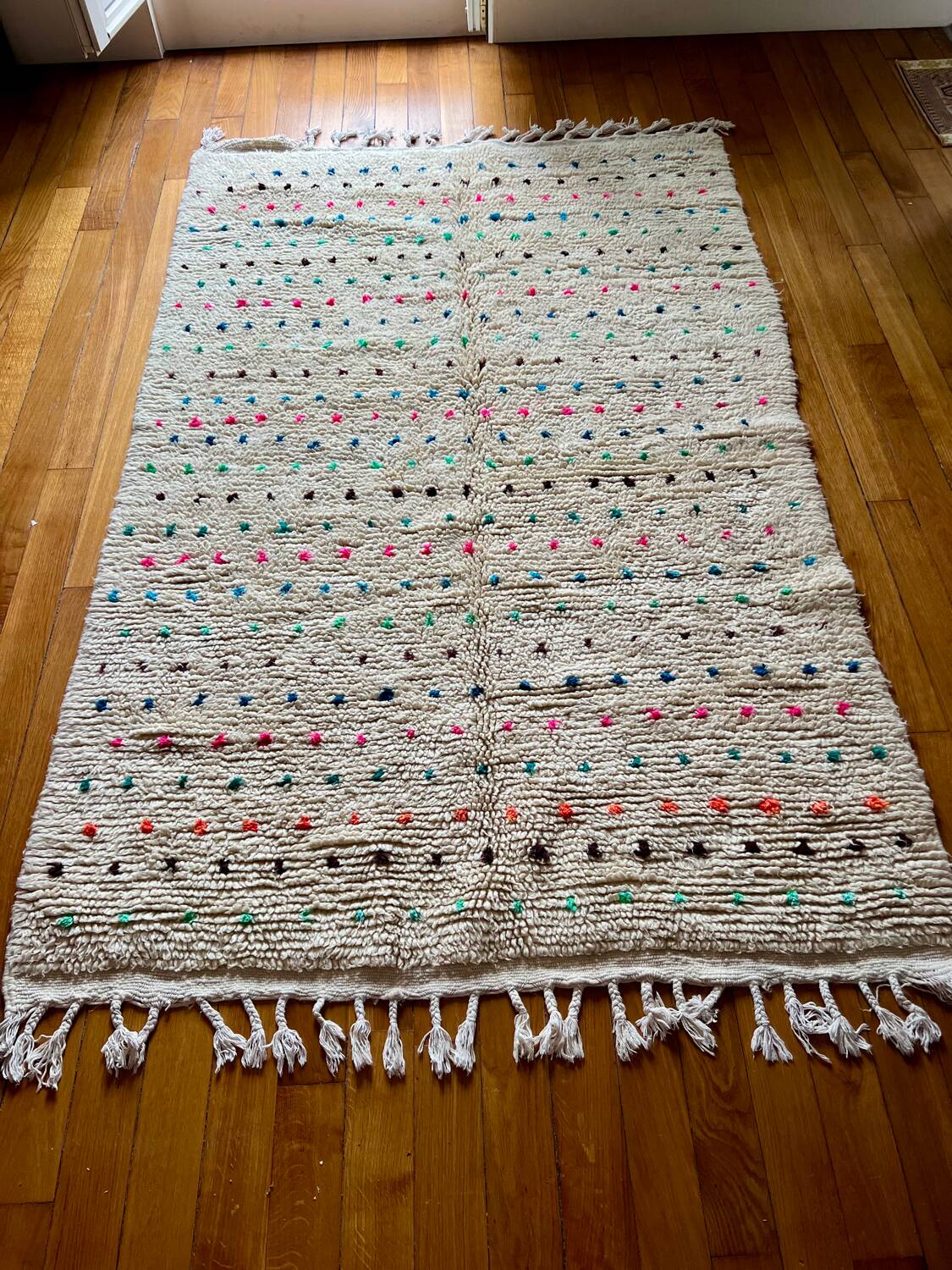 Berber Beni Ouarain handmade rug with small colorful polka dots