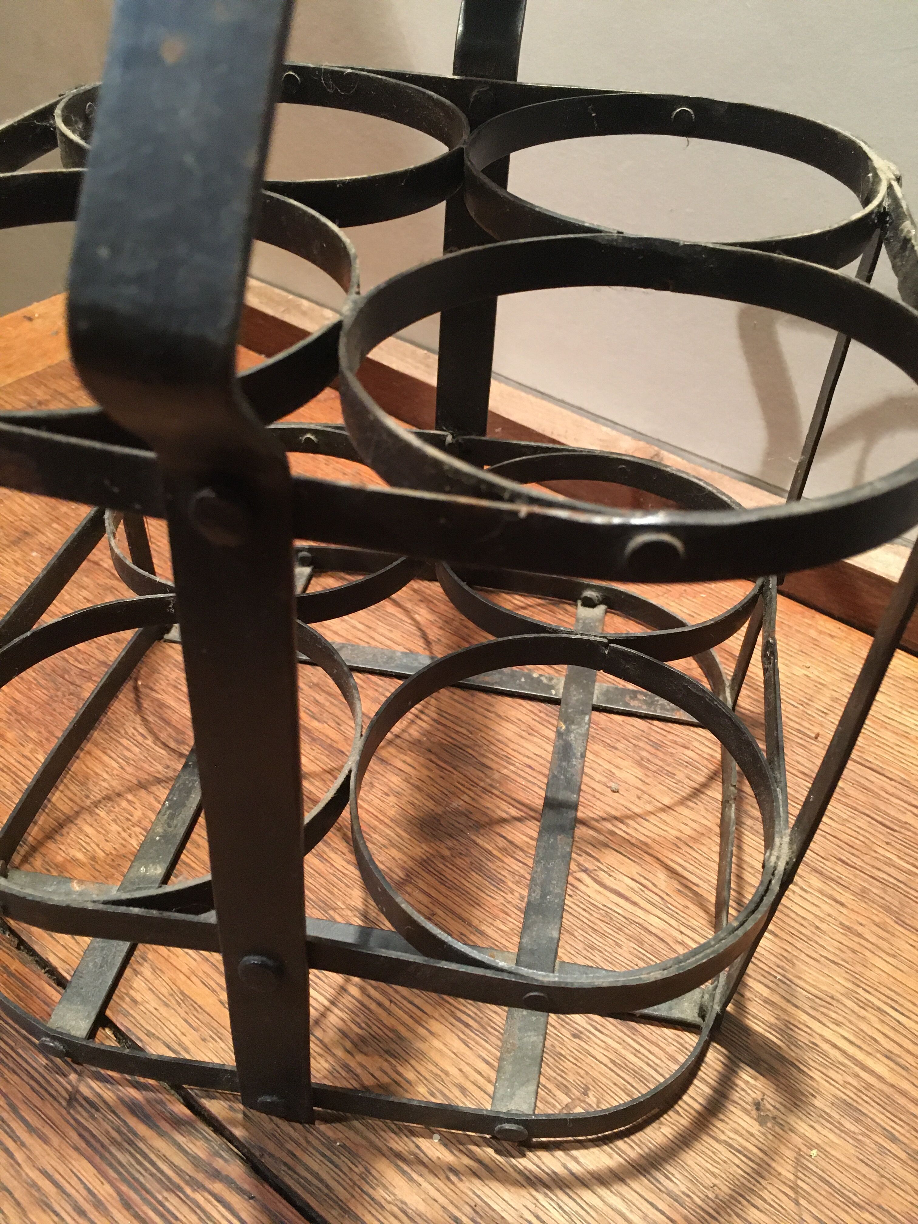 Metal bottle basket and wooden handle