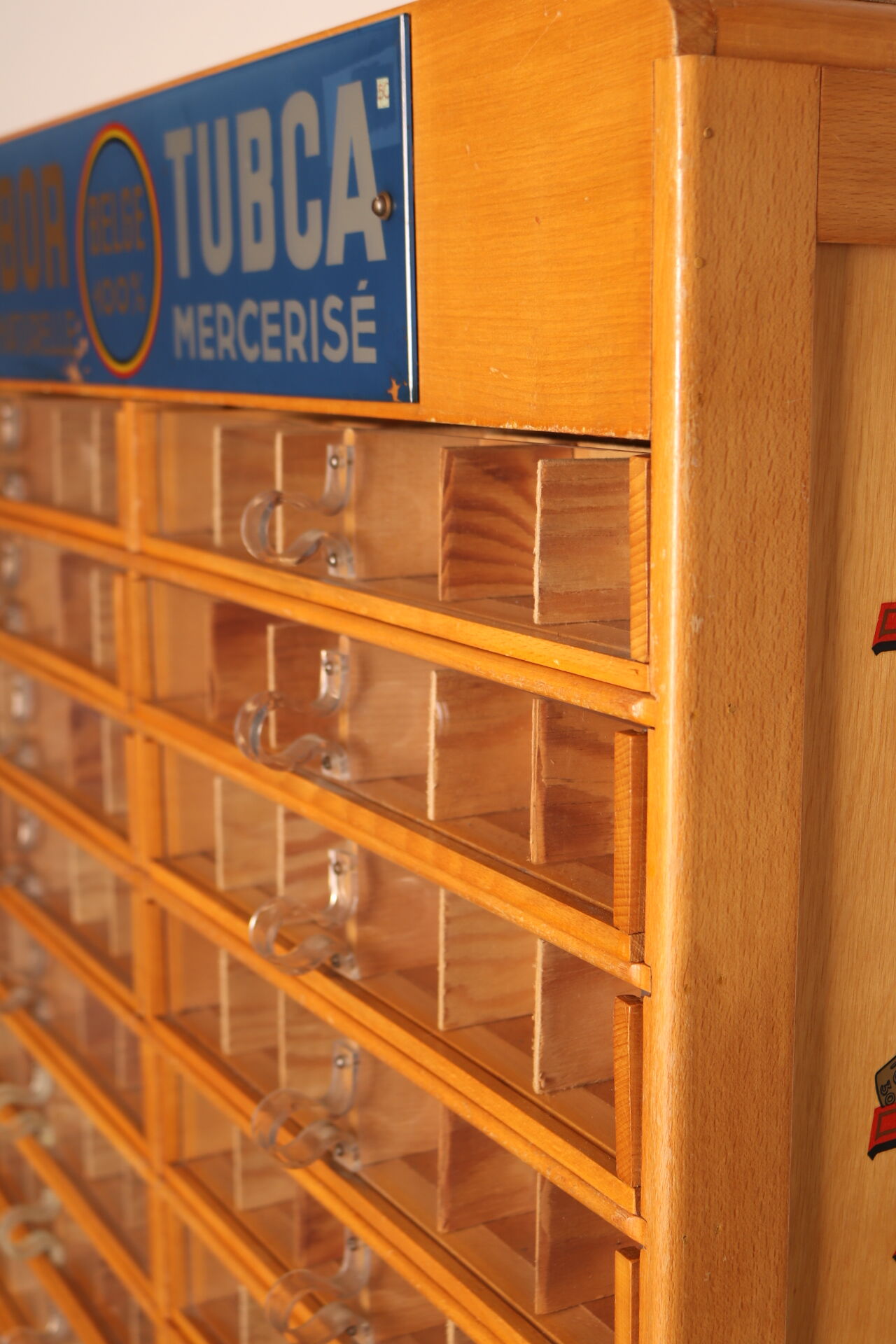 Xl vintage haberdashery 'tubor tubca' by poreye & fils - belgium - 1950's