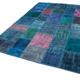 Handmade anatolian vintage 202 cm x 300 cm blue patchwork carpet