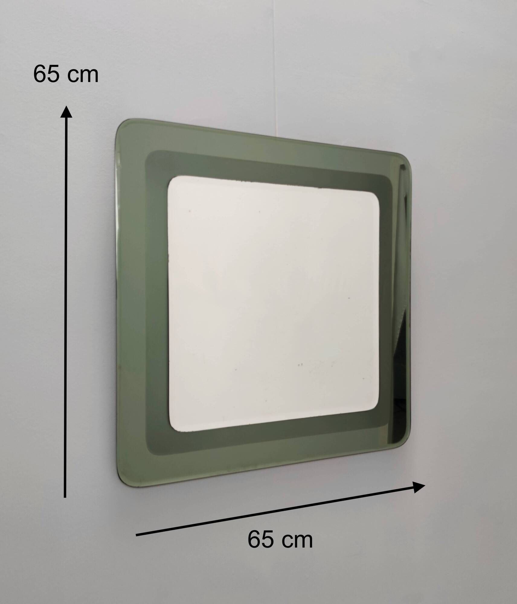 Postmodern square wall mirror with an army green beveled glass frame, Italy