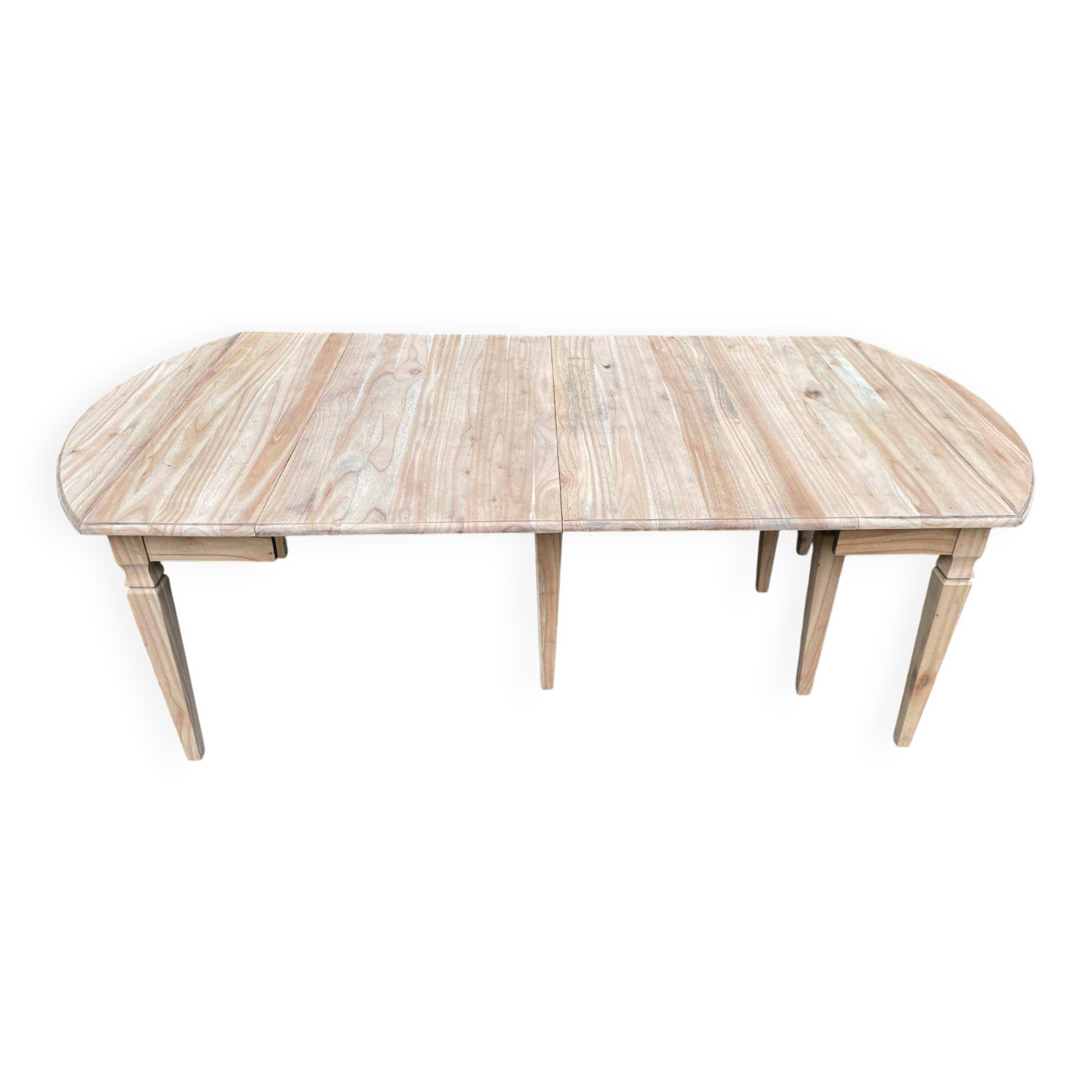 Renovated square extendable dining table in raw solid cherry wood, Louis XVI style.