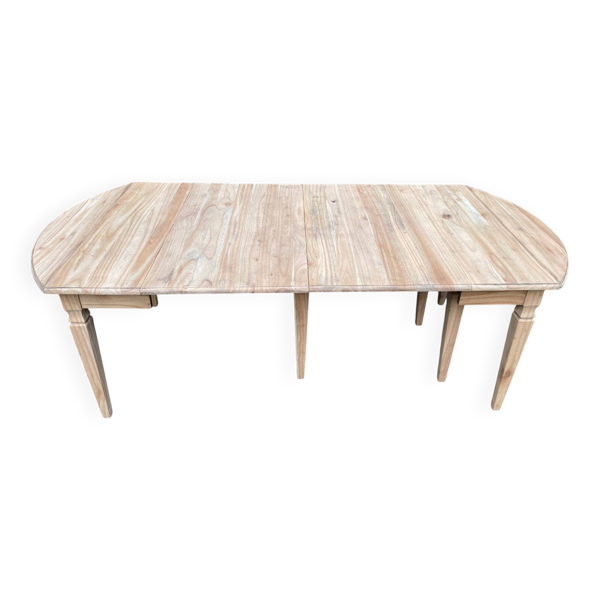 Table à manger carrée extensible rénovée en merisier massif brut Louis XVI