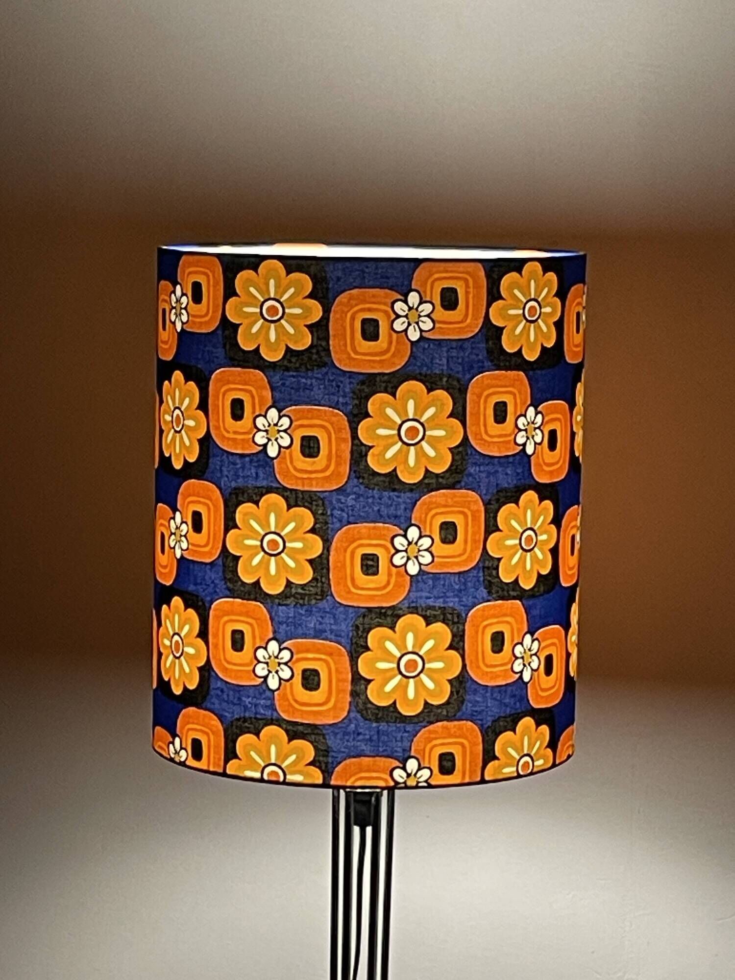 Lampshade blue daisy h40 d30 vintage 70's