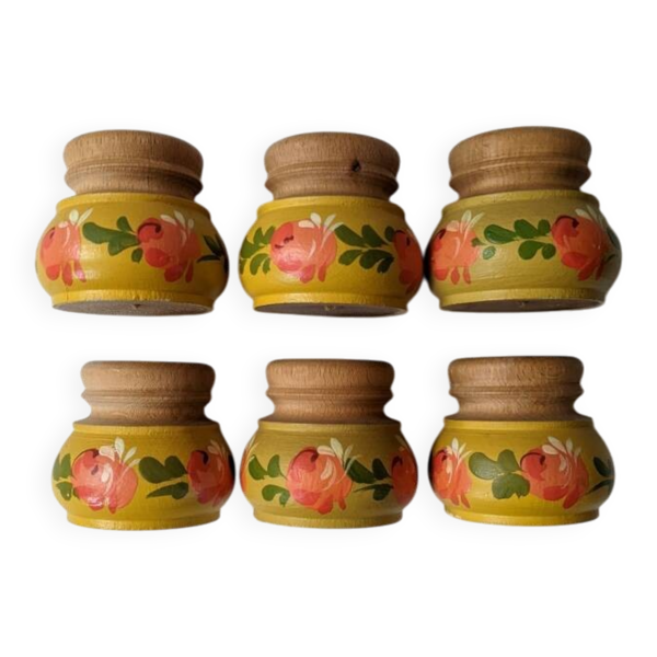 Coquetiers bois tourné décor floral peint à la main fabrication artisanale