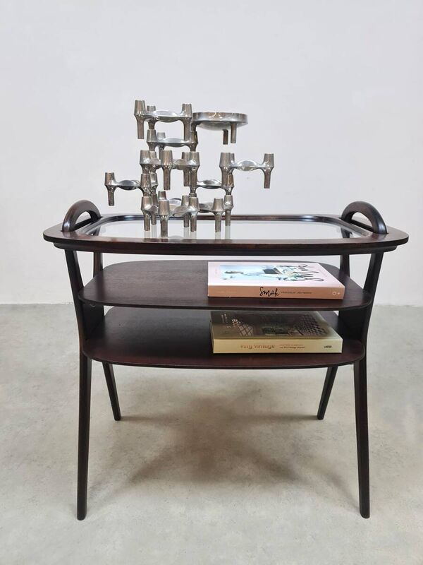 Table d'appoint vintage du milieu du siècle avec plateau de service Hans Olsen années 1950