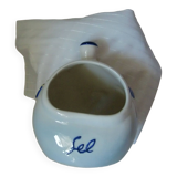 Ceramic salt pot and wooden spatula