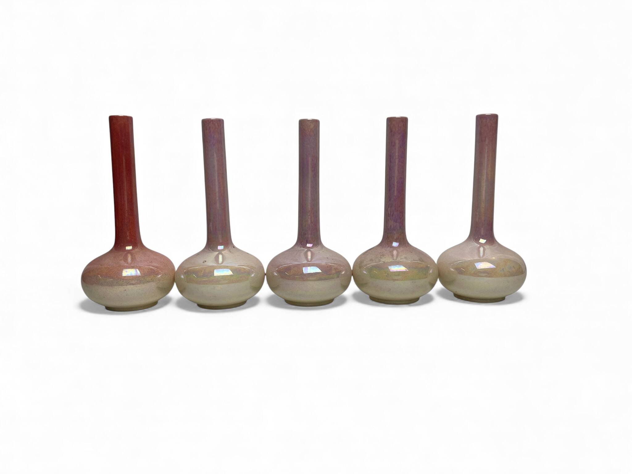 Art Nouveau series of soliflore vases, Sarreguemines earthenware, circa 1900