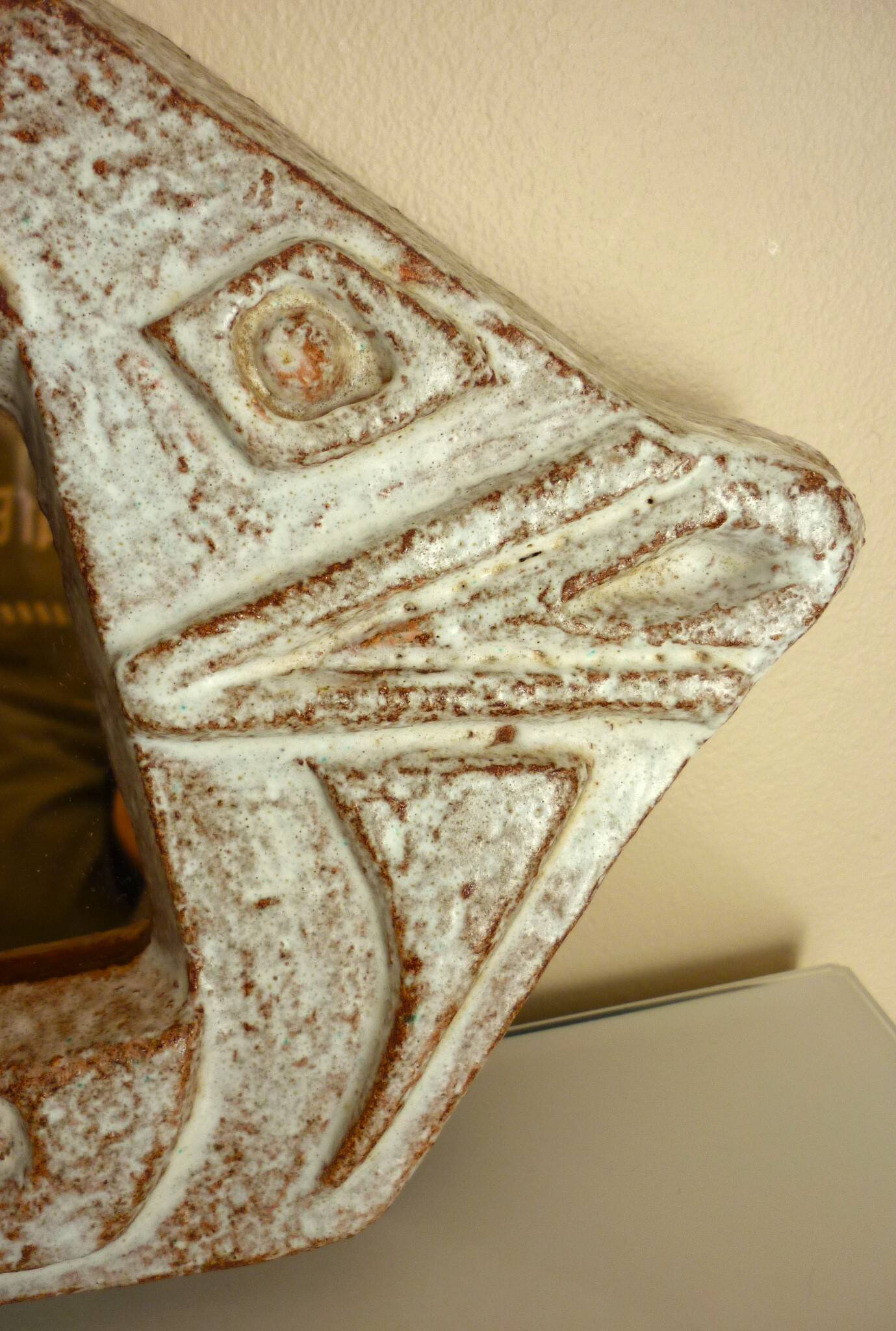 Miroir poisson, céramique émaillée, signé Robert Meynard, Vallauris, 1950