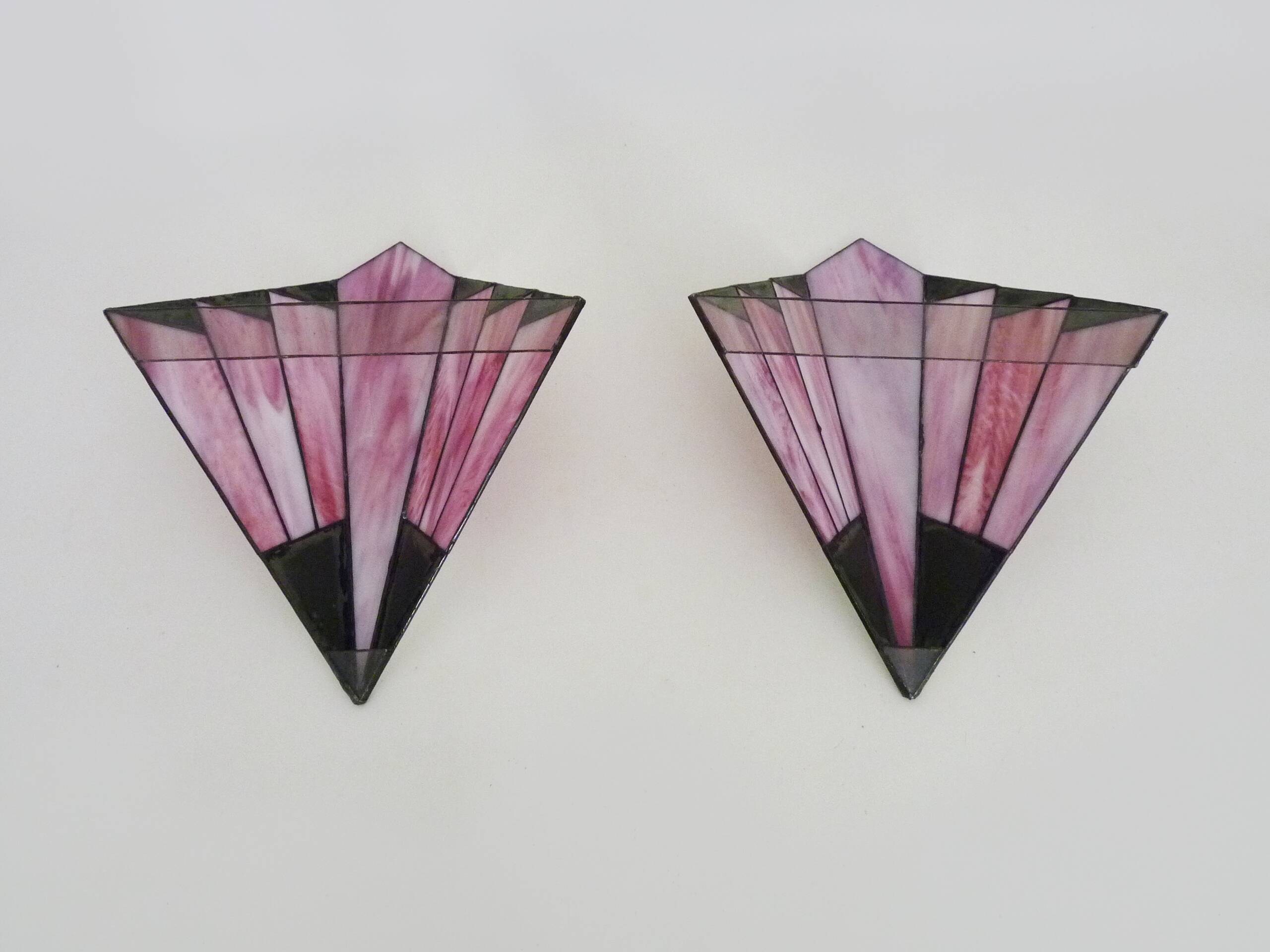 Pair of vintage Tiffany-style Art Deco glass paste wall sconces
