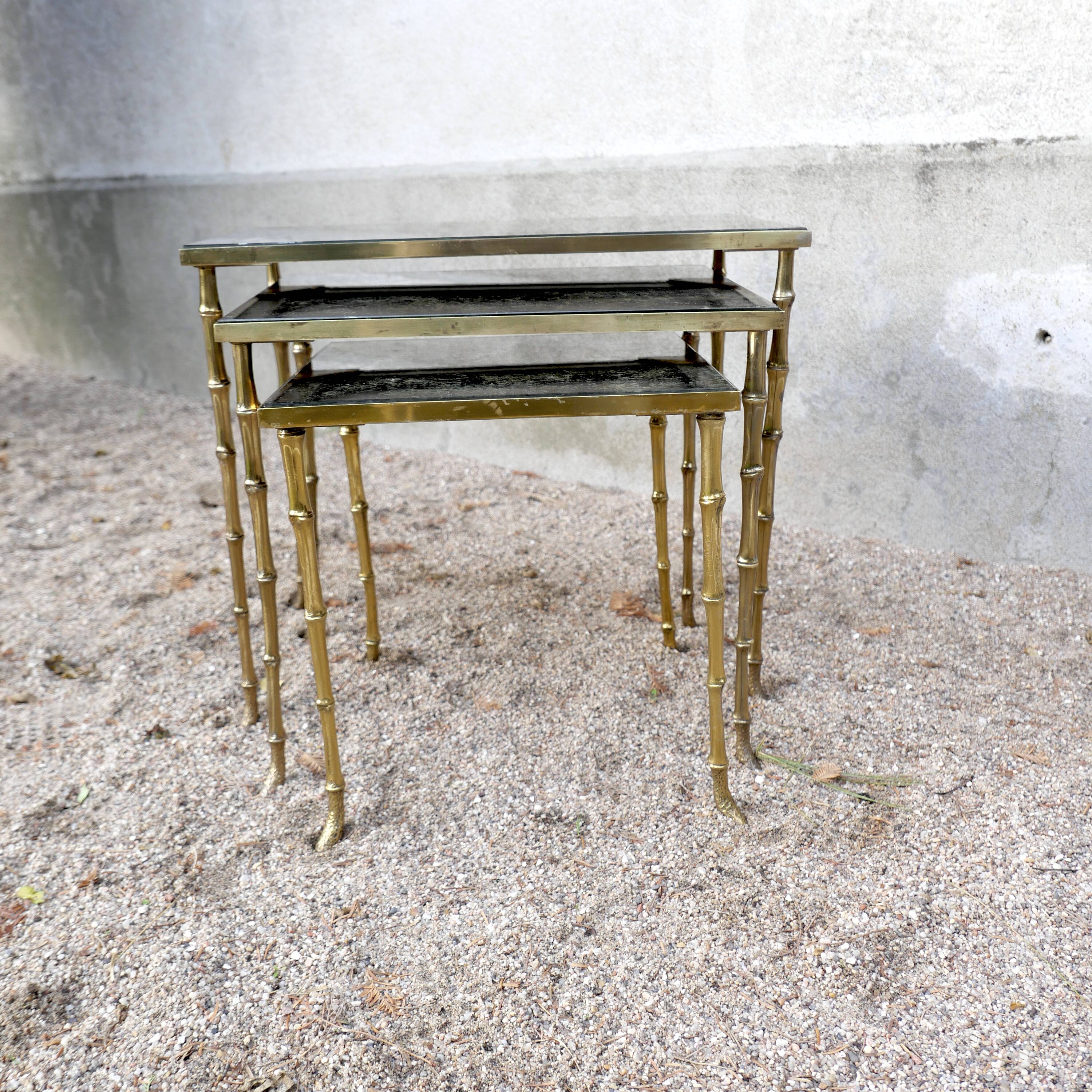 Set of 3 nesting tables in gilded bronze Maison Baguès 1940