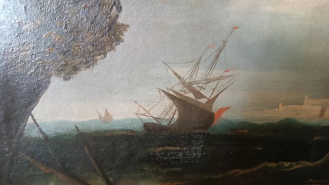 Ships in a Storm, oil on canvas, late 17th century
