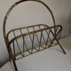 1960 magazine rack faux bamboo in beaten gold iron Italian craftsmanship