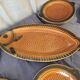 Vintage fish service Sarreguemines 12 plates 2 legumiers 1 main course 1 sausage