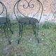 Antique wrought iron garden furniture set 1 table 2 armchairs 2 wagon green chairs