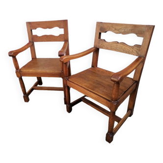 Paire de fauteuils vintage en chêne