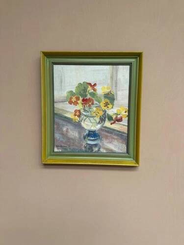 Swedish Oil on Panel "Flower Vase" by Sven Oswaldsson 47, Signed, Framed 44×49cm