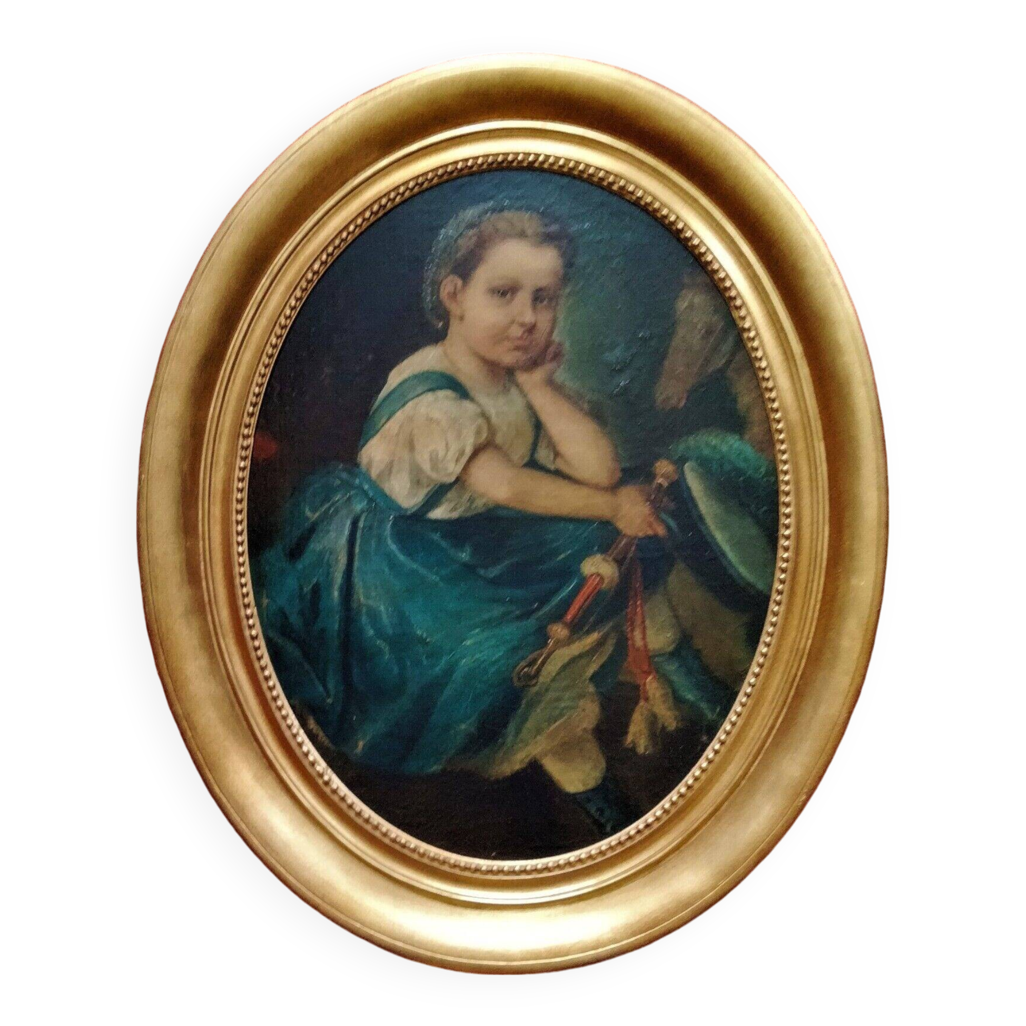 19th Century French Portrait Painting of Young Girl