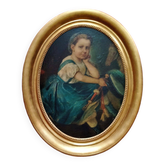 19th Century French Portrait Painting of Young Girl