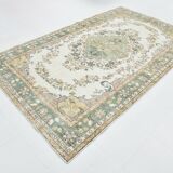 6x10 Beige & Green Geometric Pattern Anatolian Vintage Rug, 185x296 Cm
