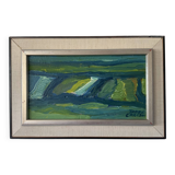 Vintage Painting Abstract Modernist Landscape By Thabe Carlson 1971