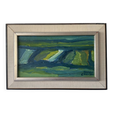 Peinture vintage représentant un paysage abstrait moderniste par Thabe Carlson, 1971
