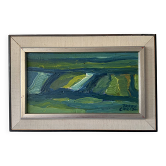 Vintage Painting Abstract Modernist Landscape By Thabe Carlson 1971